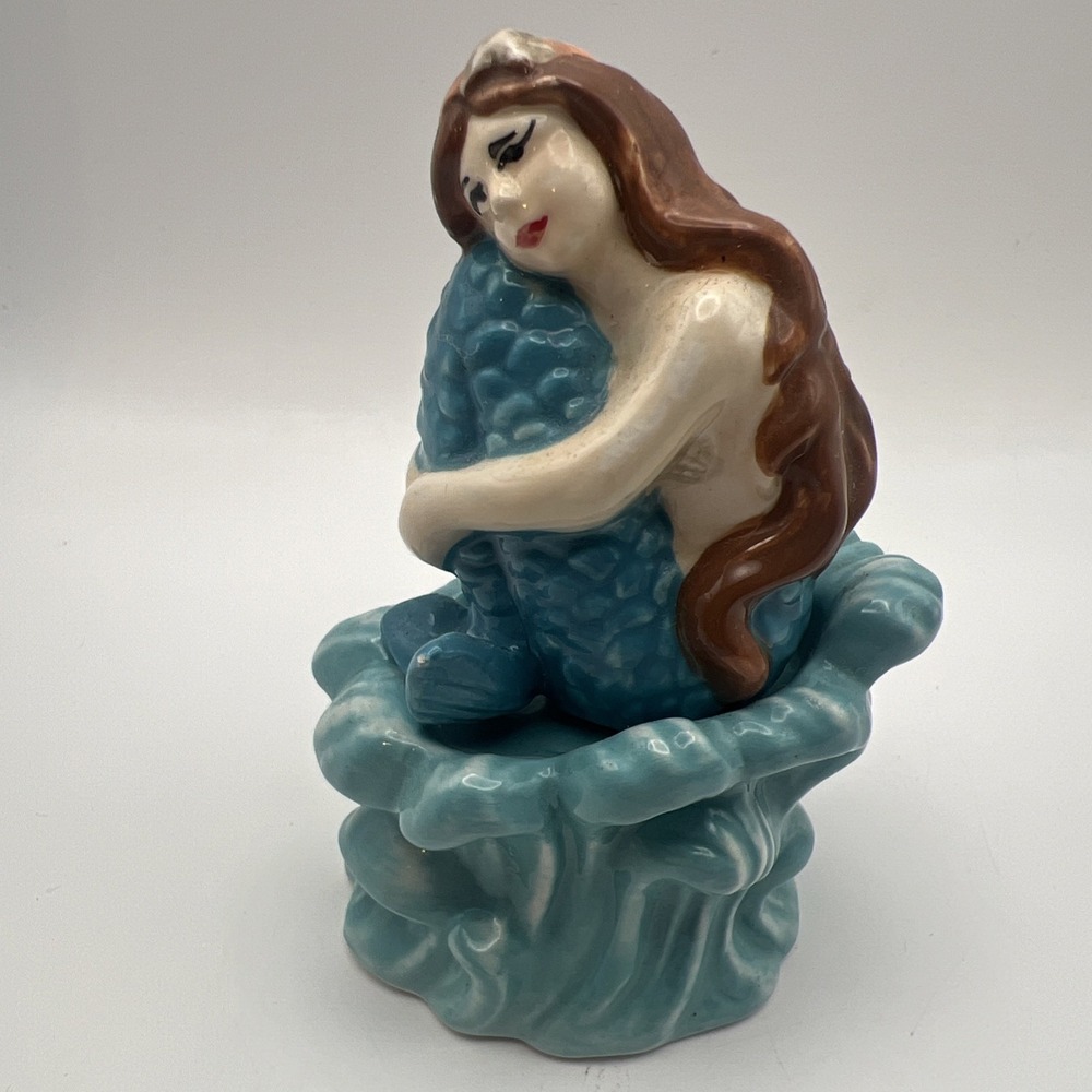Whimsical Vintage Set Of Mermaid On An Ocean Wave Salt And Pepper Shakers
